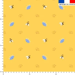 Abeille et fleur bleue - Fond jaune