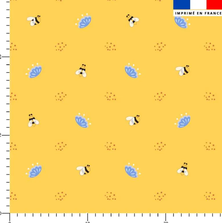 Abeille et fleur bleue - Fond jaune