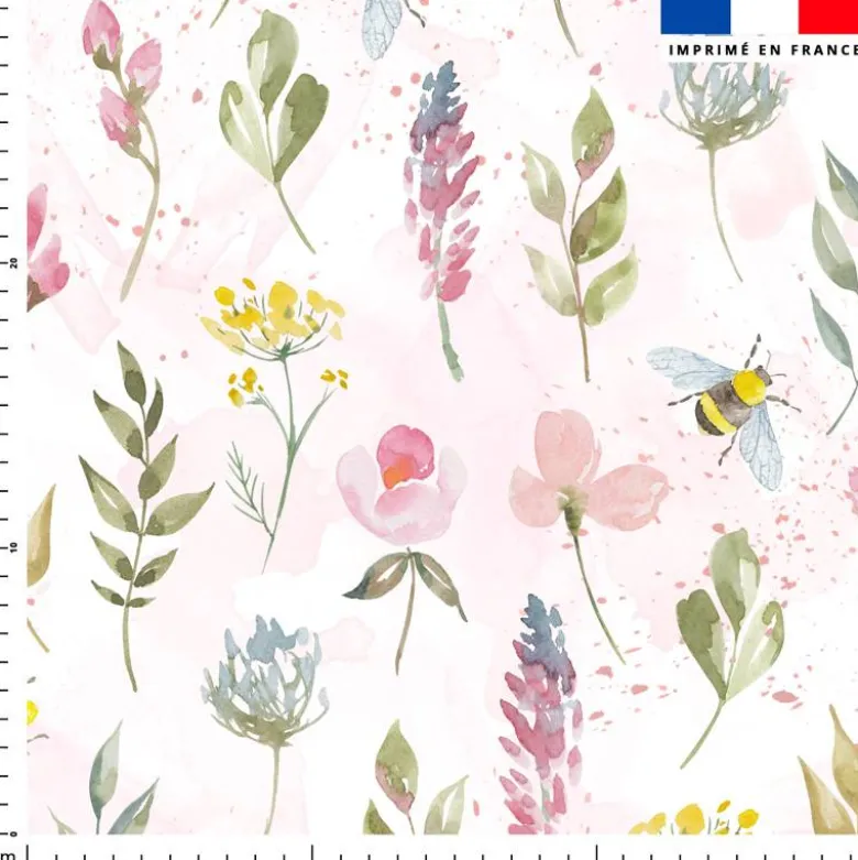 Abeille et fleur champêtre - Fond rose