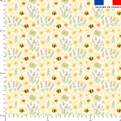 Abeilles fleurs et pique-nique - Fond crème