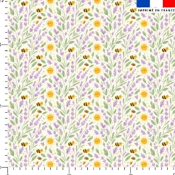 Abeilles lavande et petits soleils - Fond écru