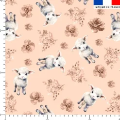 Agneau et rose aquarellerose beige - Fond beige rosé