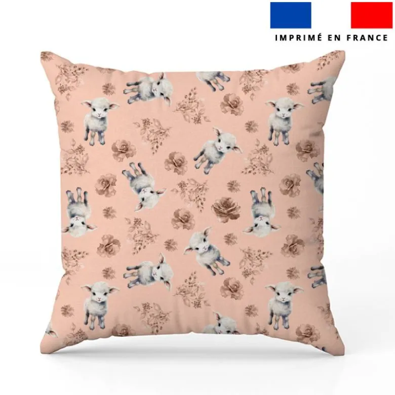 Agneau et rose aquarellerose beige - Fond beige rosé
