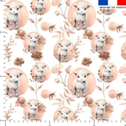 Agneau fleurs et arrondis aquarelle beige rosé - Fond blanc