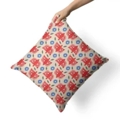 Aigle rouge fleuri et fleur bleu- Fond écru