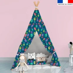 Ananas multicolore - Fond bleu - Création Cat&Colours