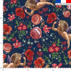 Ange et fleur effet brodé - Fond bleu foncé