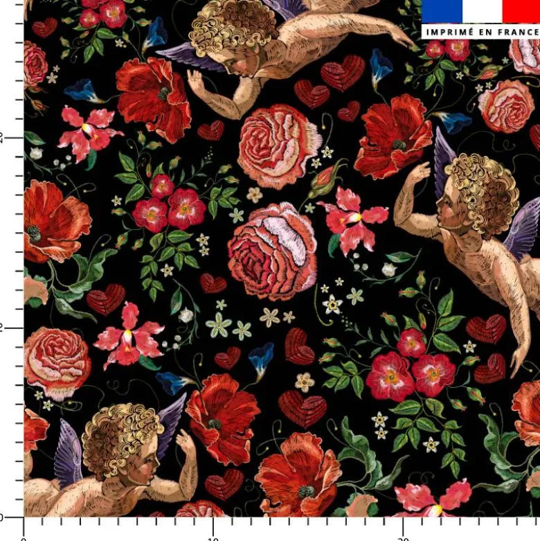 Ange et fleur effet brodé - Fond noir