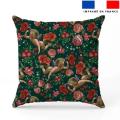 Ange et fleur effet brodé - Fond vert foncé