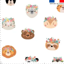 Animaux couronne fleurie - Fond blanc