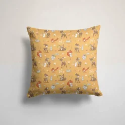 Animaux de la clairière faon et ses amis renard et lapin - Fond orange