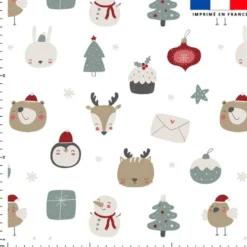 Animaux de la forêt et bonhomme de neige - Fond blanc