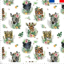 Animaux de la jungle et fleur effet aquarelle - Fond blanc