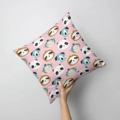 Animaux de la jungle et pois blancs - Fond rose