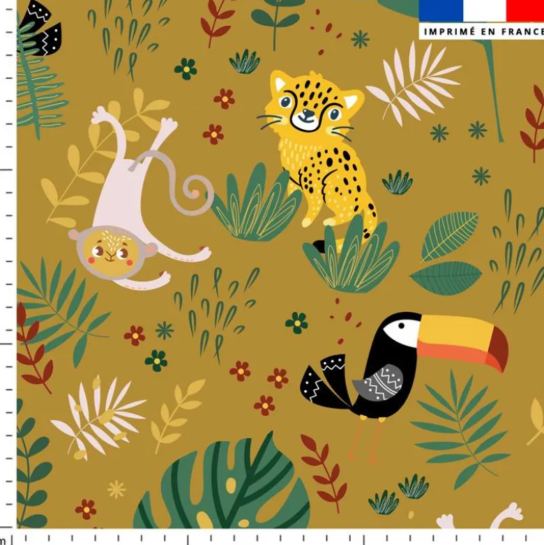 Animaux de la jungle - Fond jaune banane