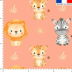 Animaux de la savane kawaii - Fond saumon