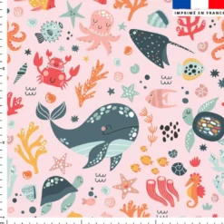 Animaux de l'océan - Fond rose