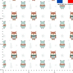 Animaux d'hiver scandinave et flocon- Fond blanc
