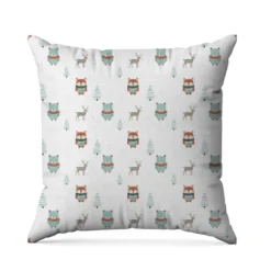Animaux d'hiver scandinave et sapin - Fond blanc