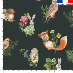 Animaux et plantes de la forêt aquarelle - Fond noir