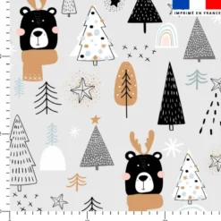 Animaux hiver ours noir - Fond grège