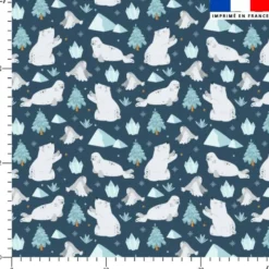 Animaux marins pôle nord ours et morse - Fond bleu pétrole