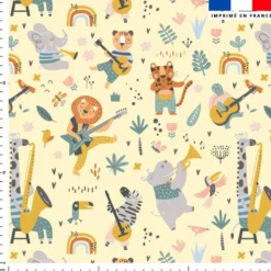 Animaux musiciens de la savane - Fond jaune pastel