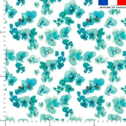 Aquarelle petites fleurs de printemps bleu vert - Fond blanc