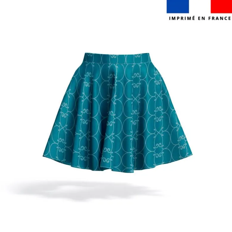 Arabesques bleu clair - Fond bleu paon