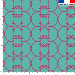 Arabesques fuchsia - Fond vert bleu