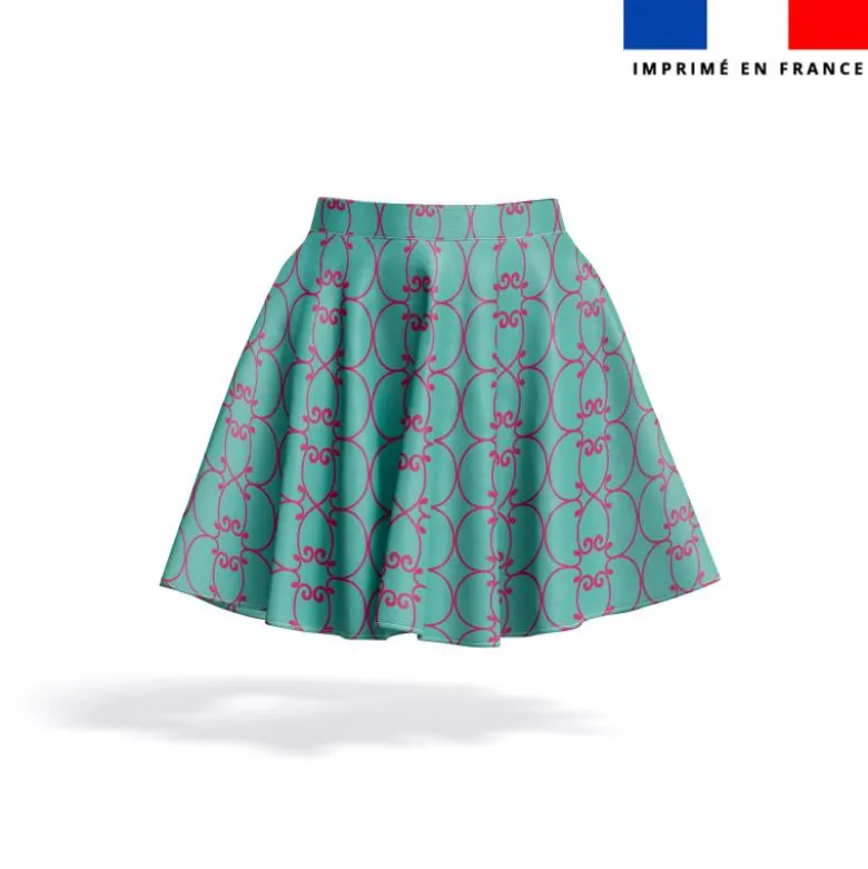 Arabesques fuchsia - Fond vert bleu