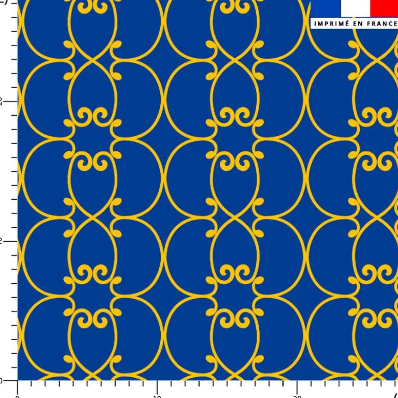 Arabesques jaune- Fond bleu roi