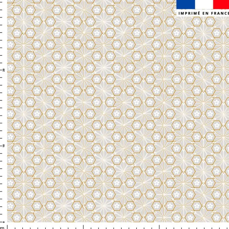 Asanoha doré fleur blanche - Fond gris