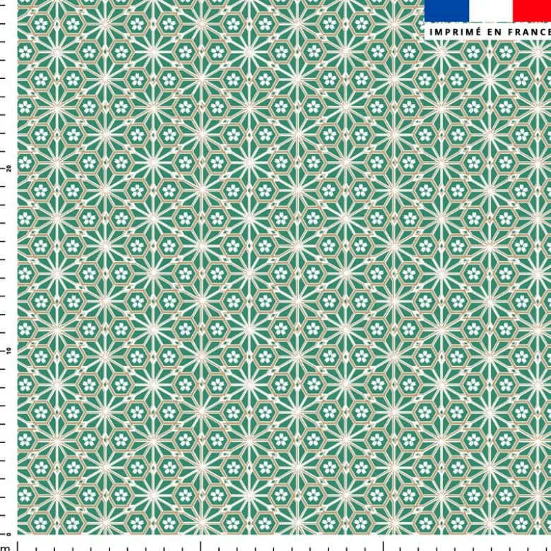 Asanoha fleur doré - Fond vert émeraude