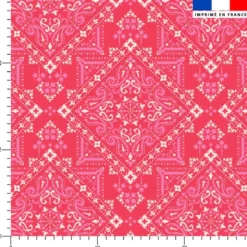 Bandana blanc et lilas - Fond framboise