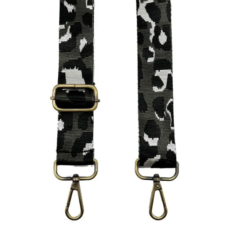 Bandoulière sangle léopard 38mm anthracite et gris galet