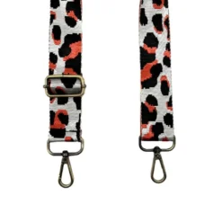 Bandoulière sangle léopard 38mm blanc grisé et rouge orangé