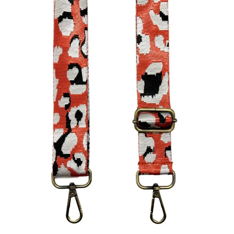 Bandoulière sangle léopard 38mm rouge orangé et blanc grisé
