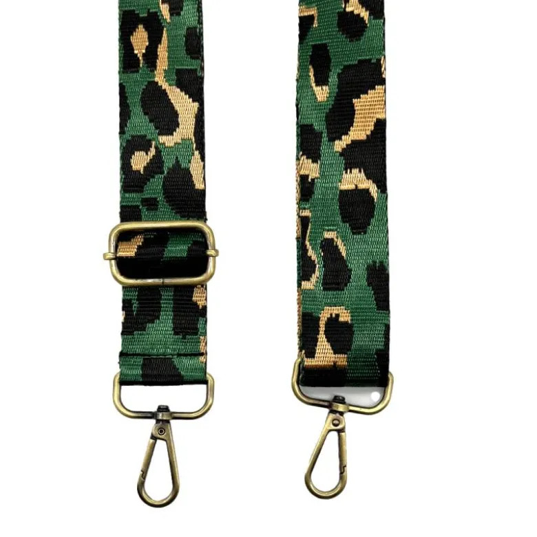Bandoulière sangle léopard 38mm verte et ocre
