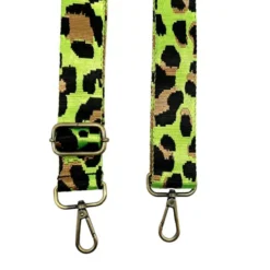 Bandoulière sangle léopard 38mm vert fluo et ocre
