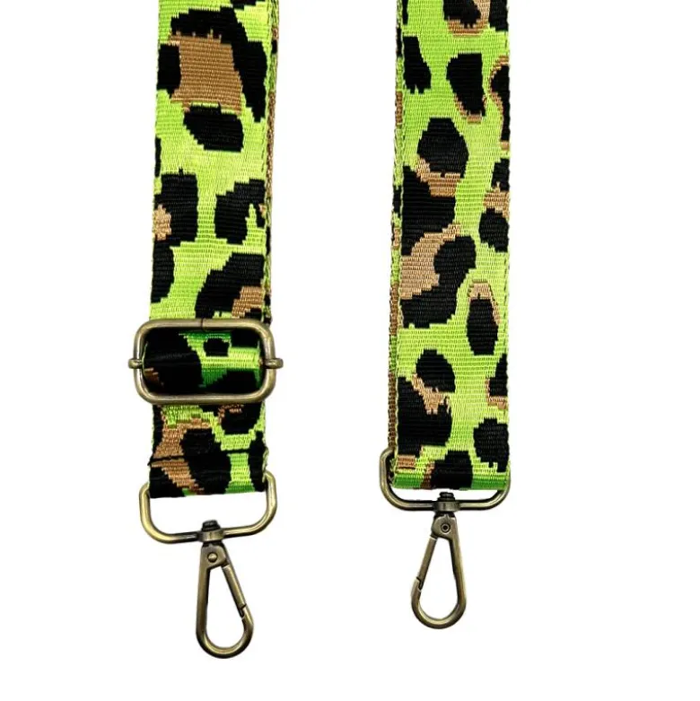 Bandoulière sangle léopard 38mm vert fluo et ocre