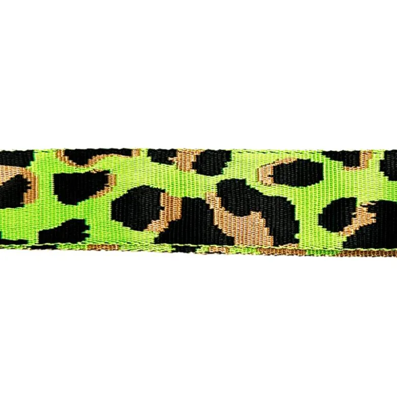Bandoulière sangle léopard 38mm vert fluo et ocre