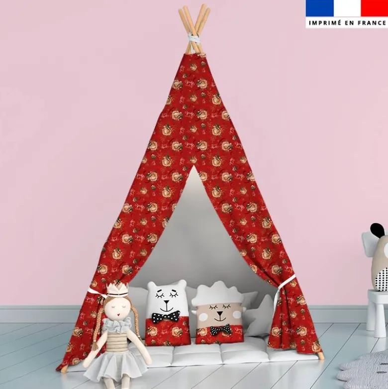 Bébé lion de Noël - Fond rouge - Création Stillistic