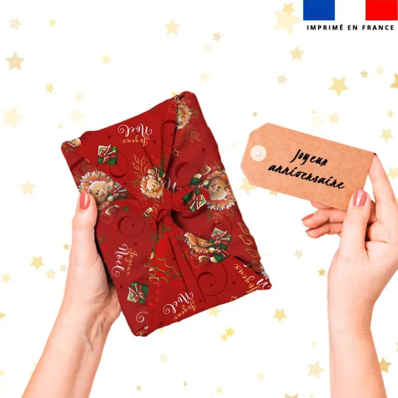 Bébé lion de Noël - Fond rouge - Création Stillistic
