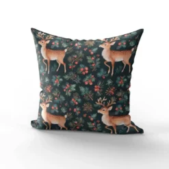 Biche et baie rouge de Noël - Fond bleu nuit