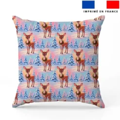 Biche hiver glacé - Fond rose et bleu