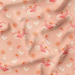 Bicyclette Rose et fleurs - Fond Rose - Création Pauline Recht