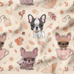Bouledogues d'automne - Fond crème - Création Jolifox