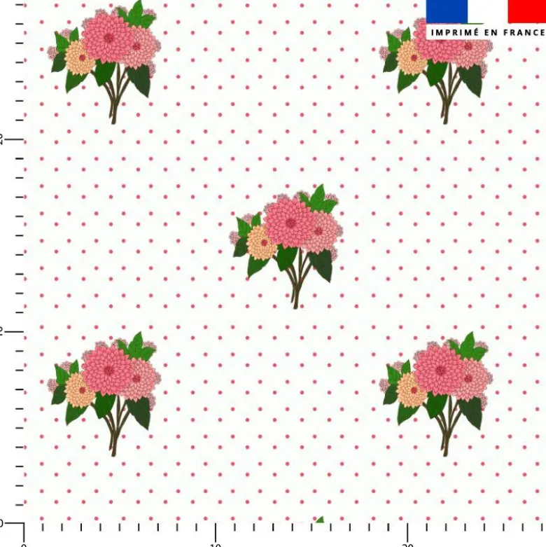 Bouquet de dahlias et pois fuchsia - Fond blanc - Création La Fossette