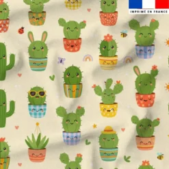 Cactus kawaii en pots - Fond crème